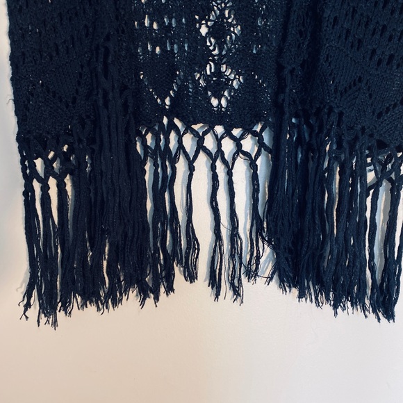 Knit Kimono | Cardigan Sweater Vest | Knit Kimono | Black | Tassels | Small - Picture 4 of 6